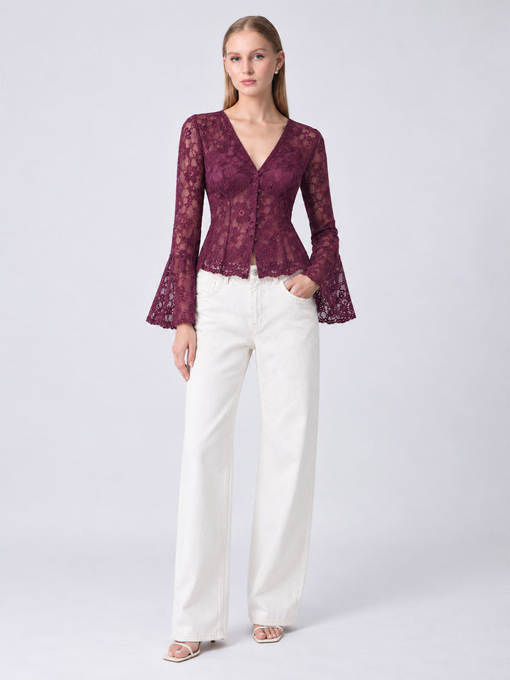 AYELET Lace Flared Sleeve Top