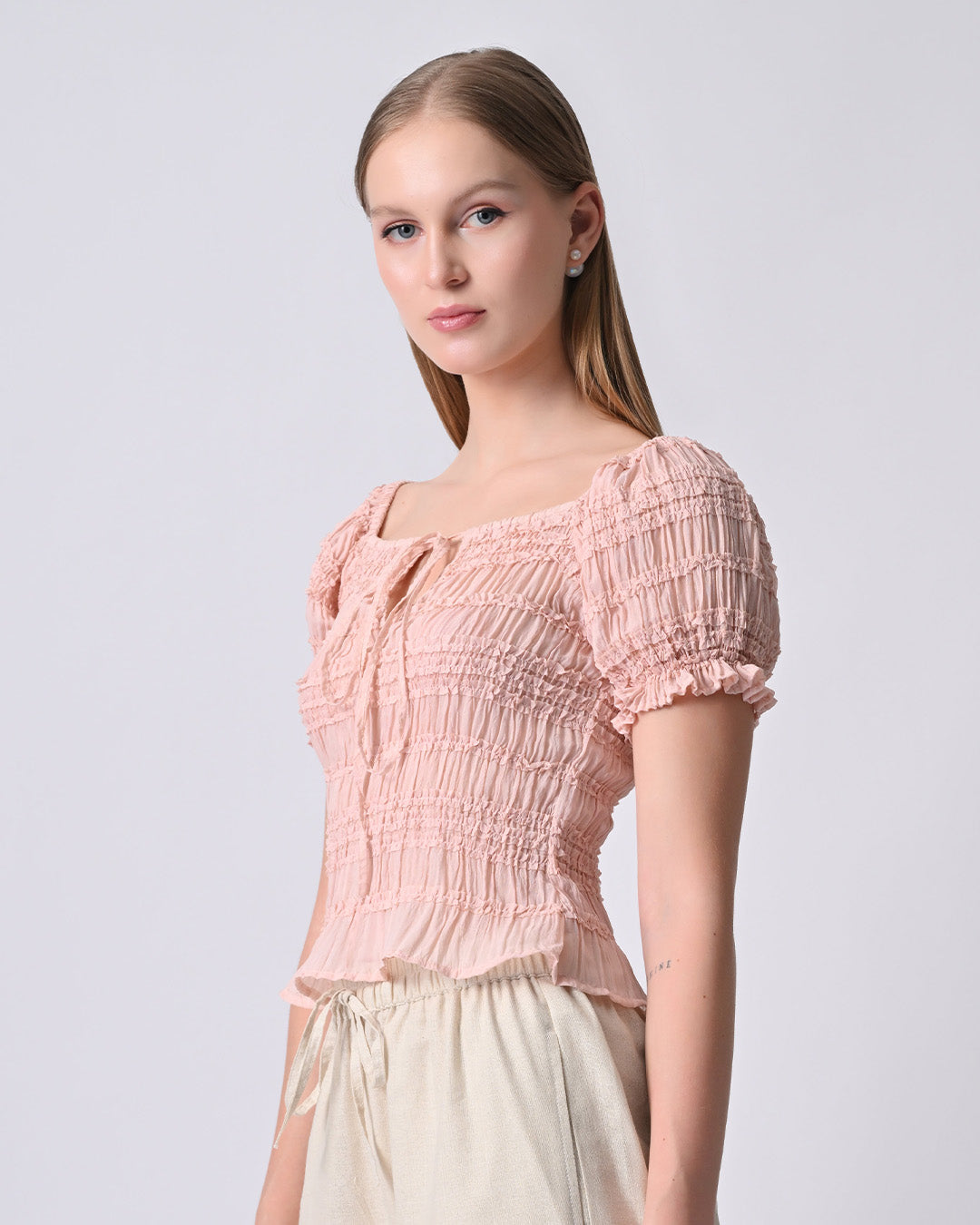 Fifi Smocked Georgette Top (Pink)