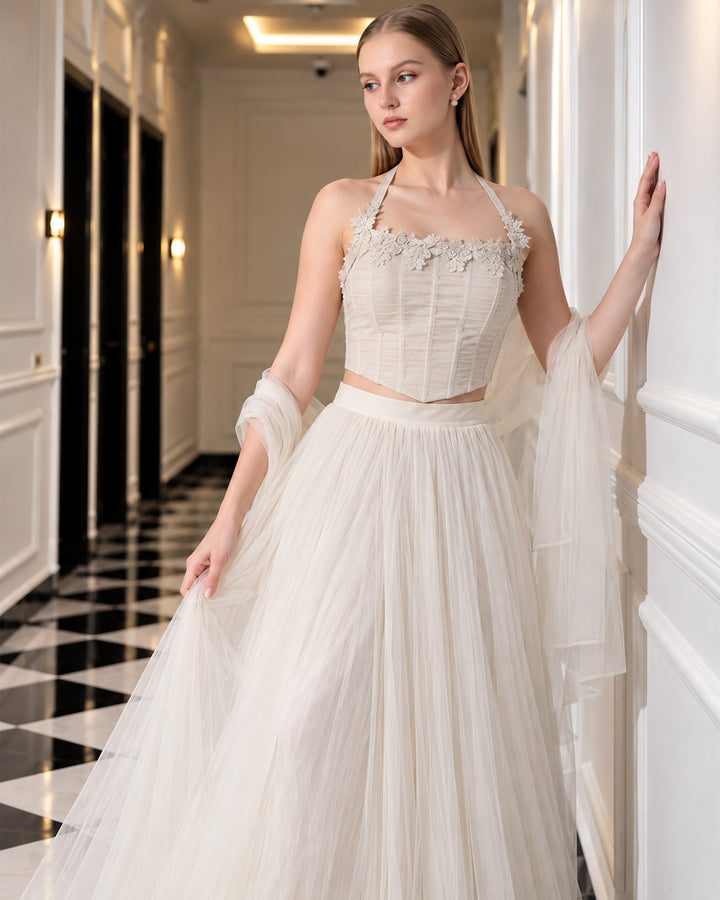 SELENE Ivory Mesh Lehenga Set