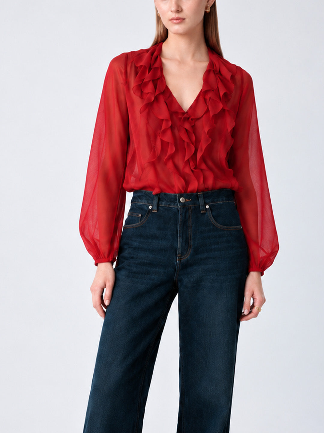 AIRE Ruffle Georgette Shirt Red
