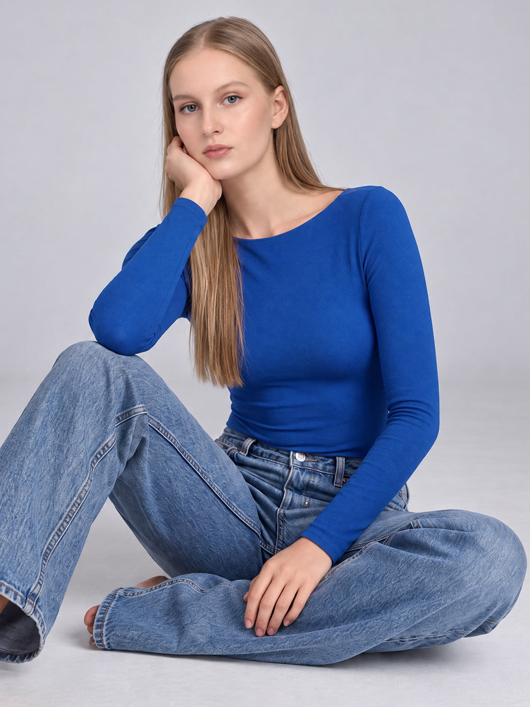 ZORA BLUE OPEN-BACK KNIT TOP