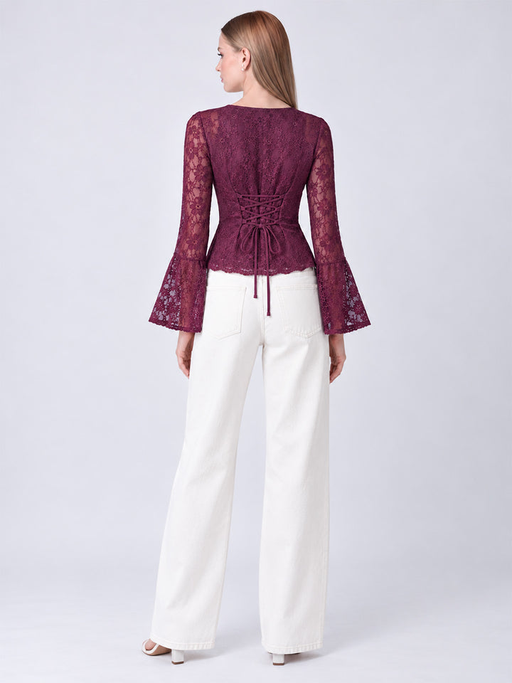AYELET Lace Flared Sleeve Top