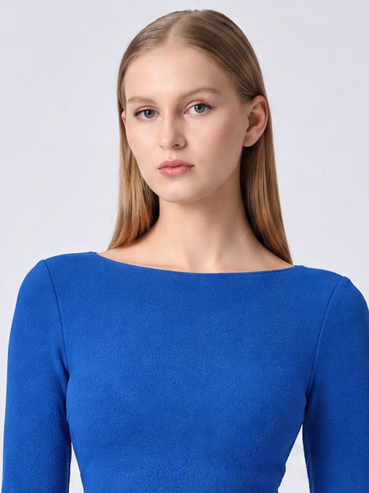 ZORA BLUE OPEN-BACK KNIT TOP