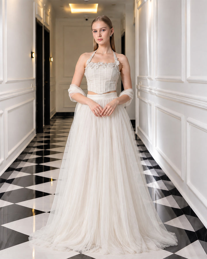 SELENE Ivory Mesh Lehenga Set