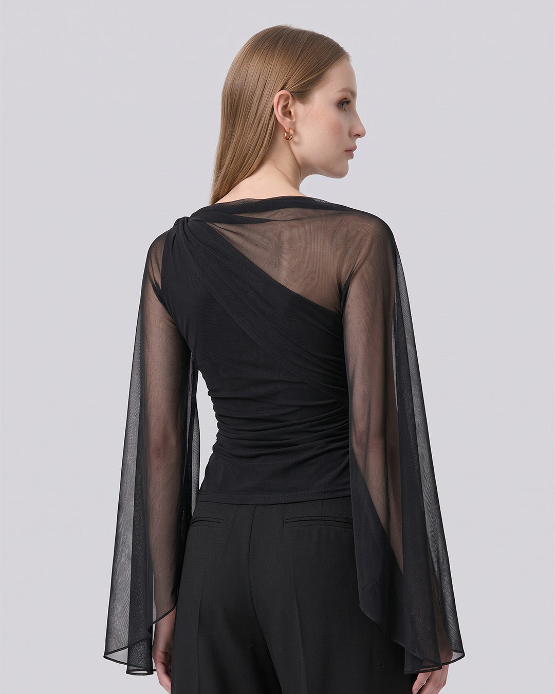 MAEVE Ruched Asymmetric Black Top