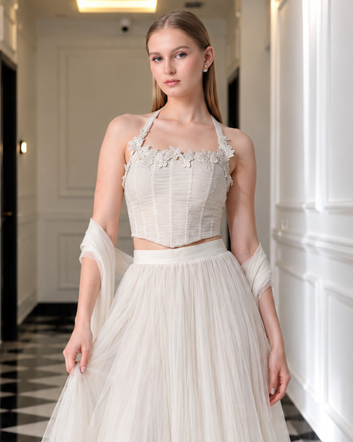 SELENE Ivory Mesh Lehenga Set