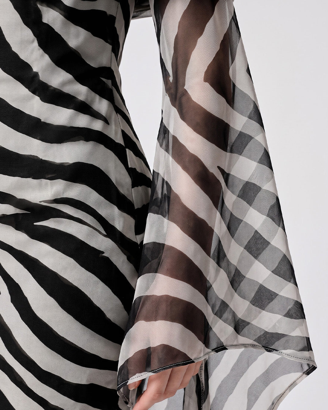 KYLIE ZEBRA PRINT MESH BODYCON DRESS