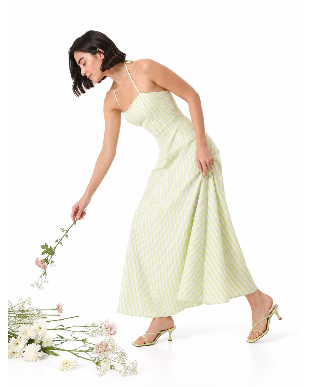 MATCHA Green Striped Midi Dress