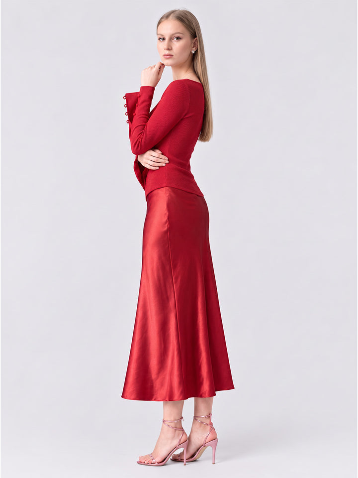 DORA RED EMBROIDERED KNIT TOP