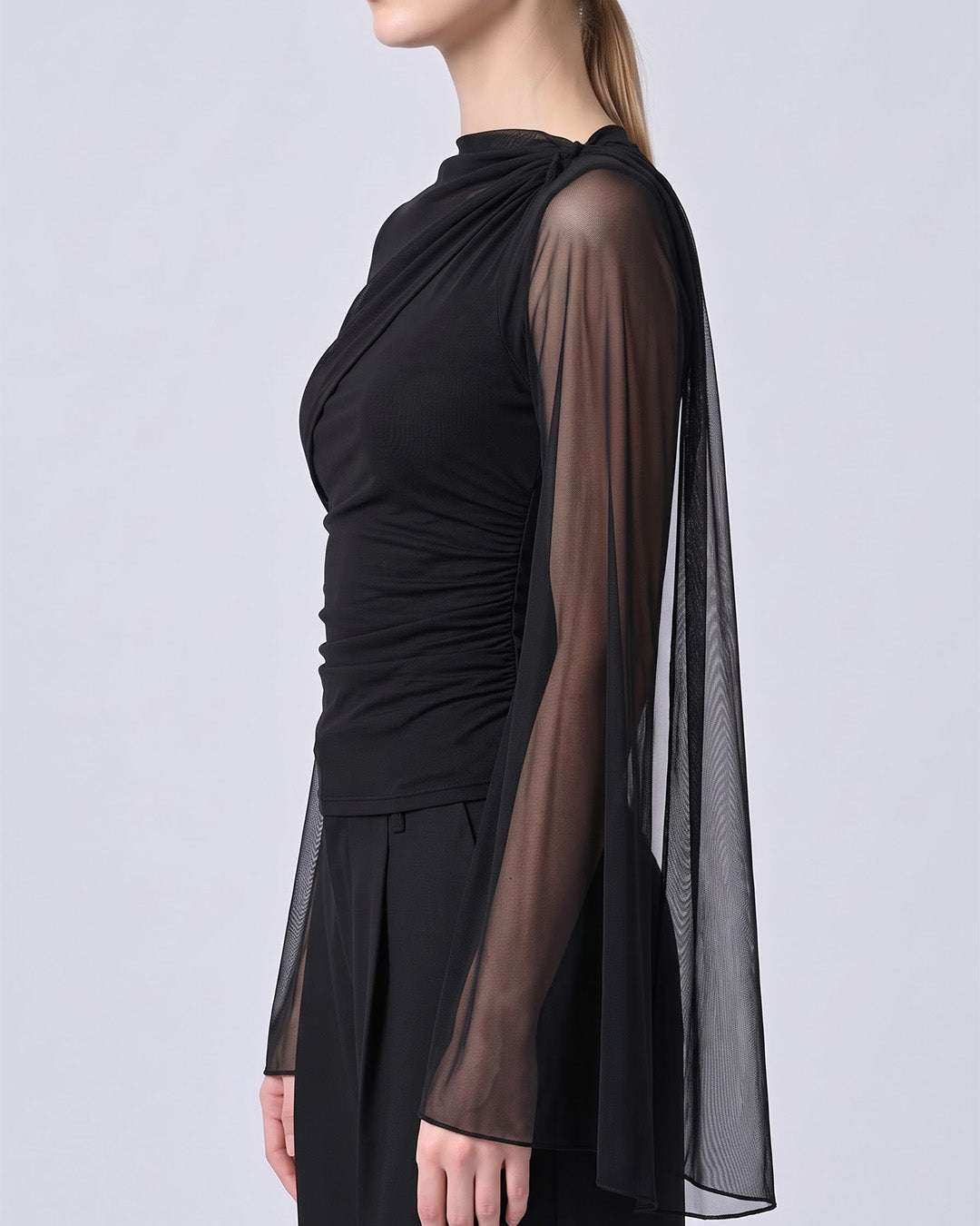 MAEVE Ruched Asymmetric Black Top