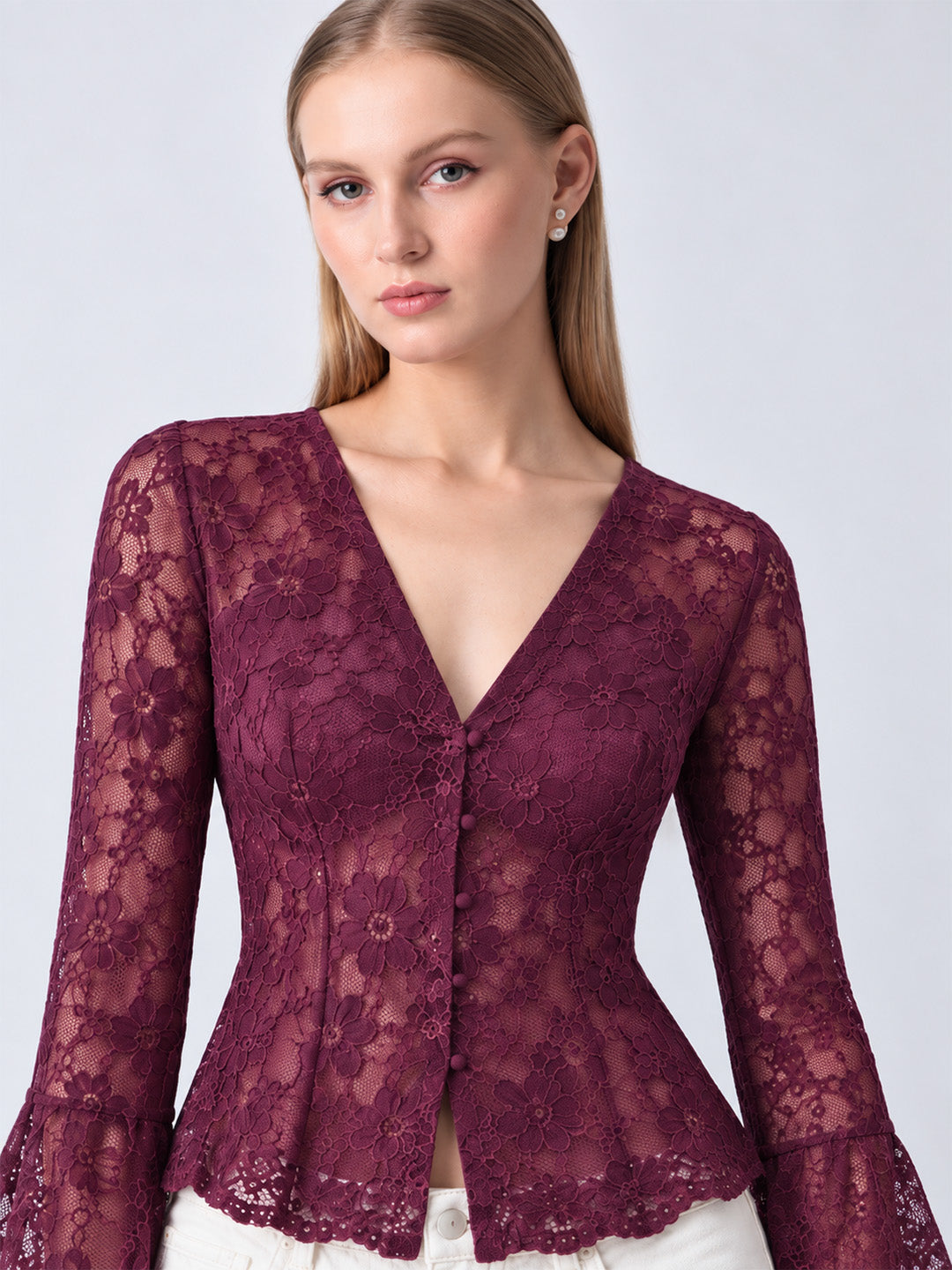 AYELET Lace Flared Sleeve Top