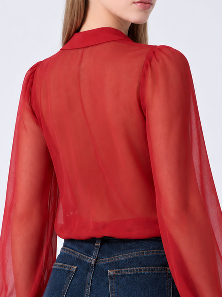 AIRE Ruffle Georgette Shirt Red