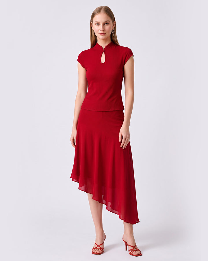 KATHERINE Red Asymmetrical Co-ord Set