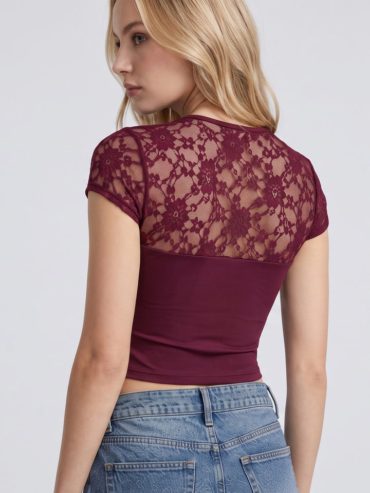 ARTELIA Lace Cut-Out Top Wine