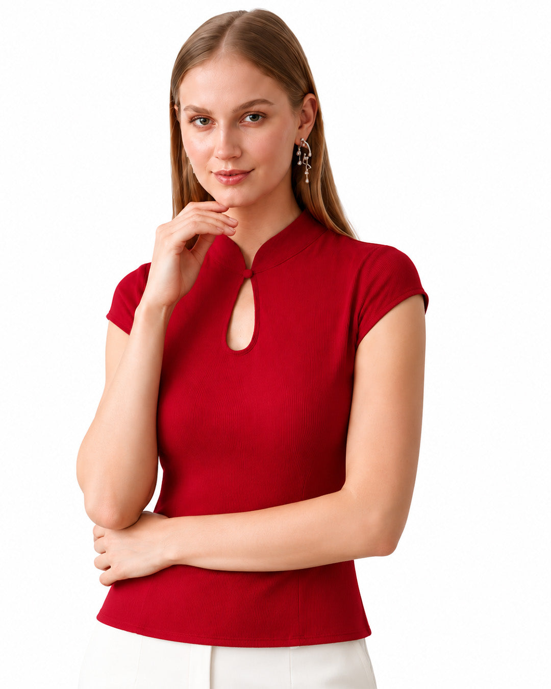 KATHERINE Red Keyhole Top