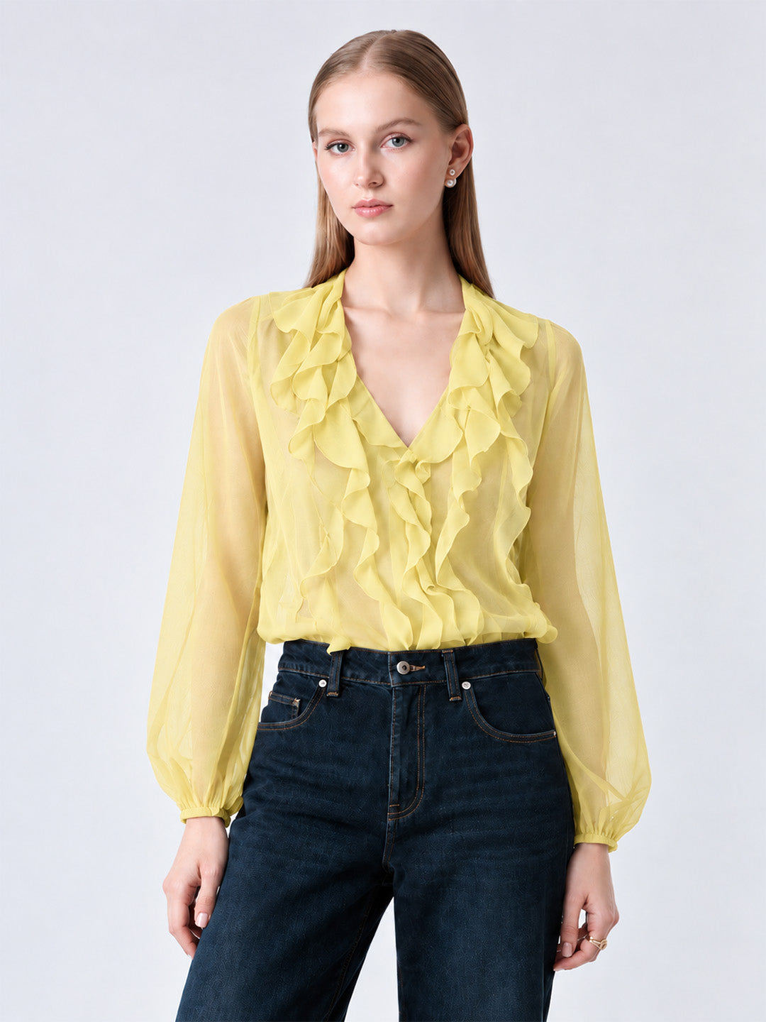 AIRE Ruffle Georgette Shirt Yellow