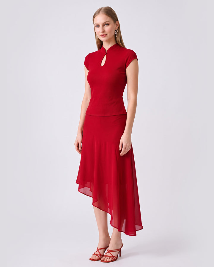 KATHERINE Red Asymmetrical Co-ord Set
