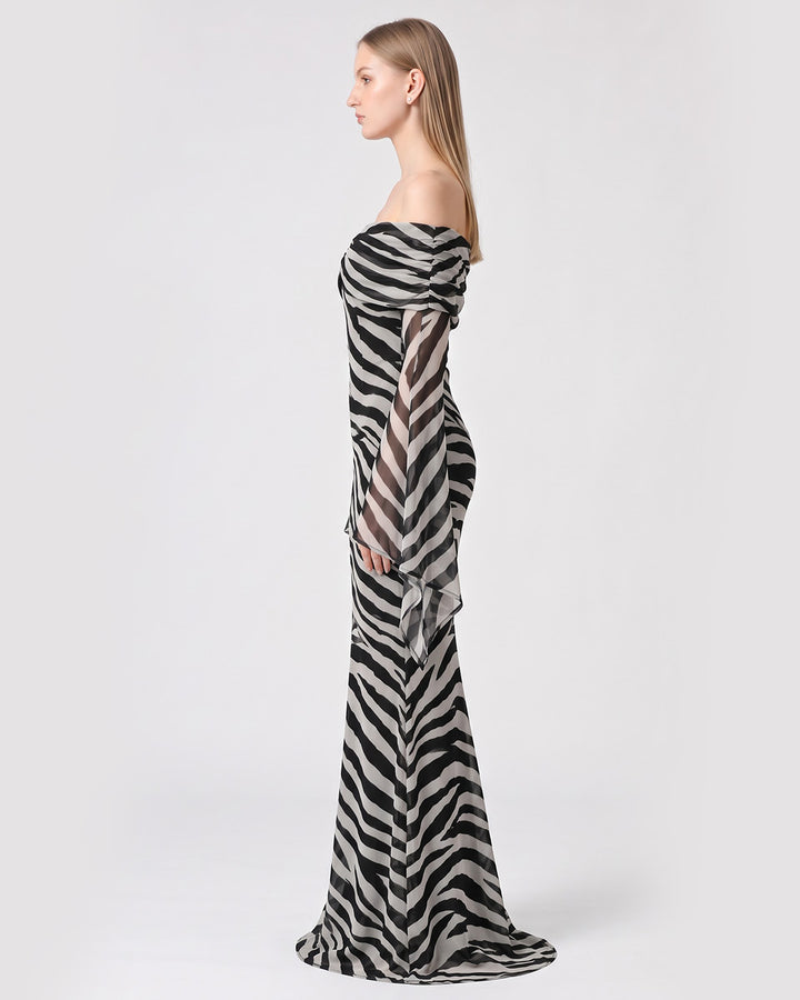 KYLIE ZEBRA PRINT MESH BODYCON DRESS