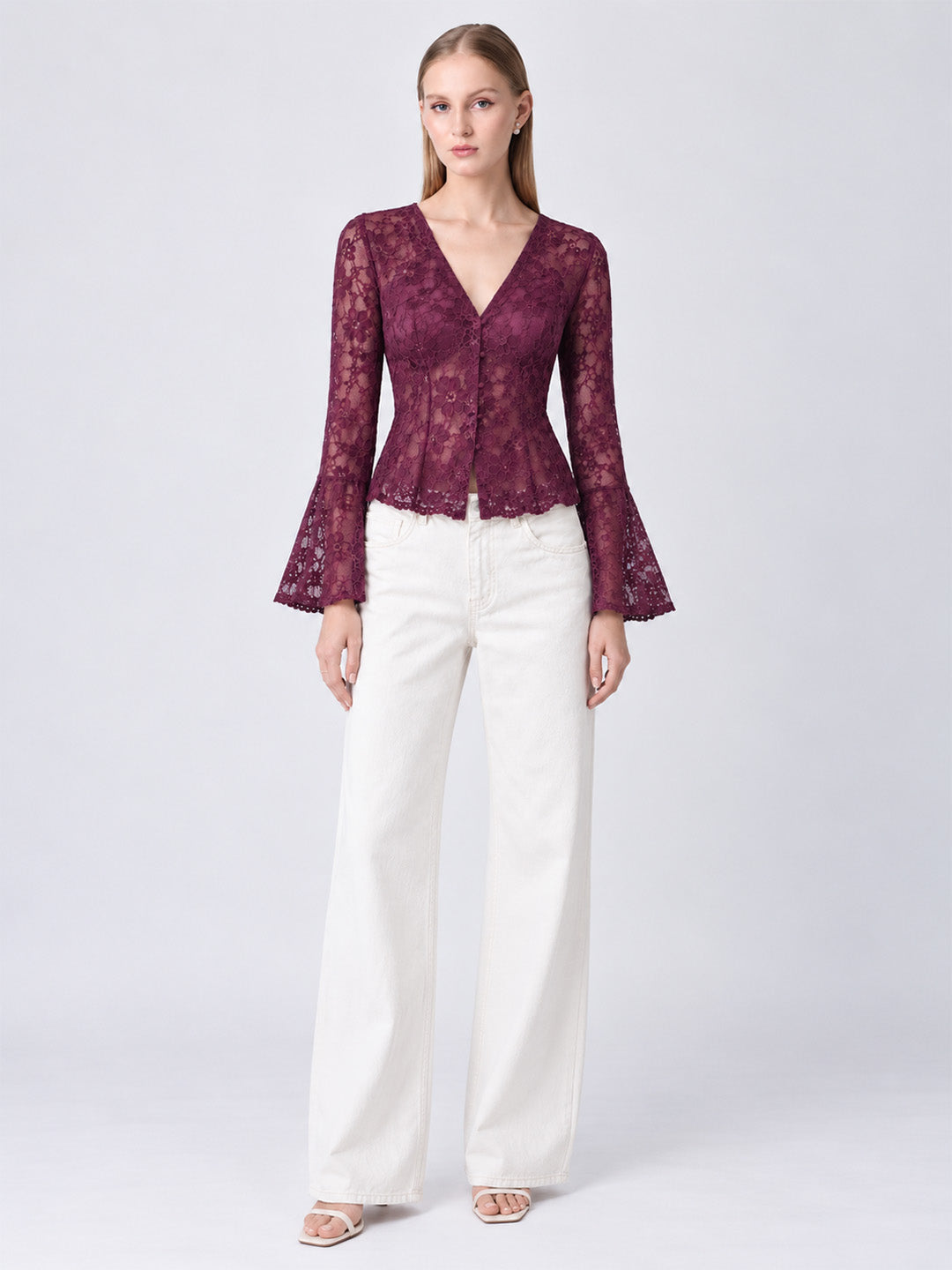 AYELET Lace Flared Sleeve Top