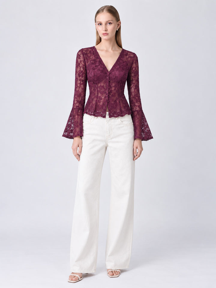 AYELET Lace Flared Sleeve Top