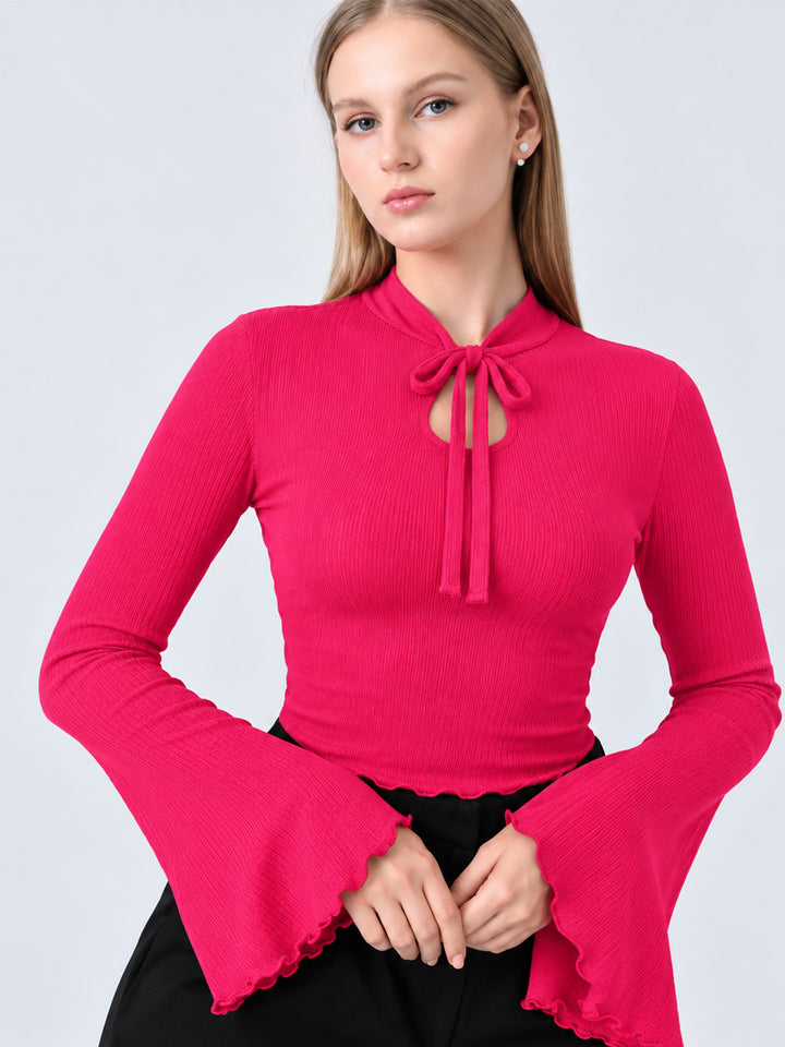 NELLIE RIBBED BELL SLEEVE TOP (PINK)