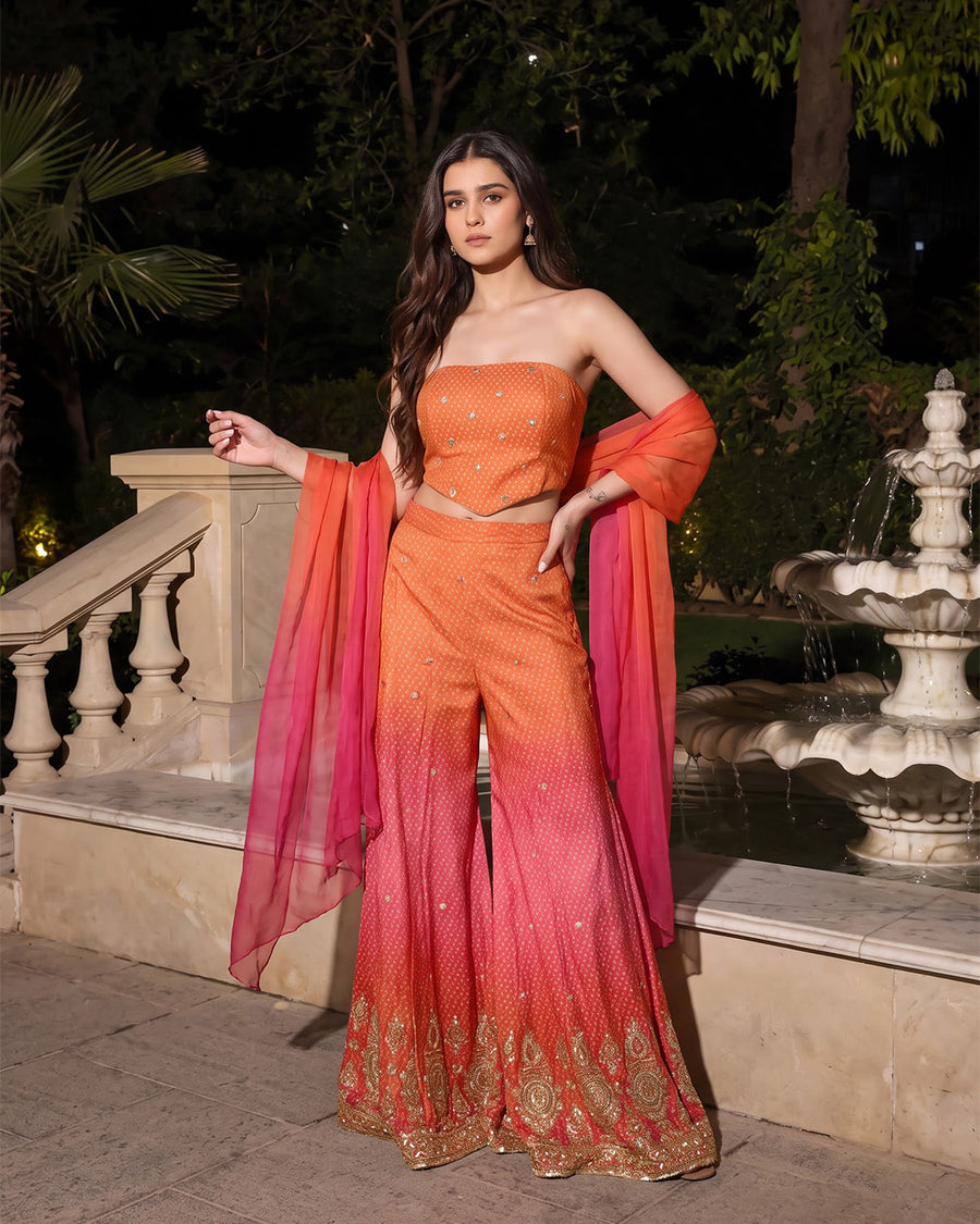 Reyna Pink & Orange Ombre Lehenga Set