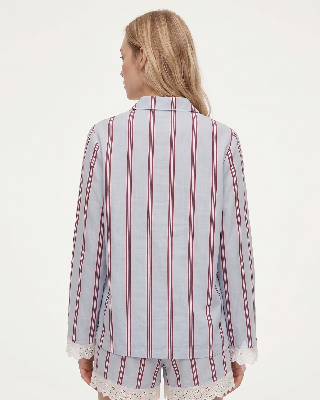 Lacy Bloom Powder Blue Striped Cotton Shorts Co-Ord