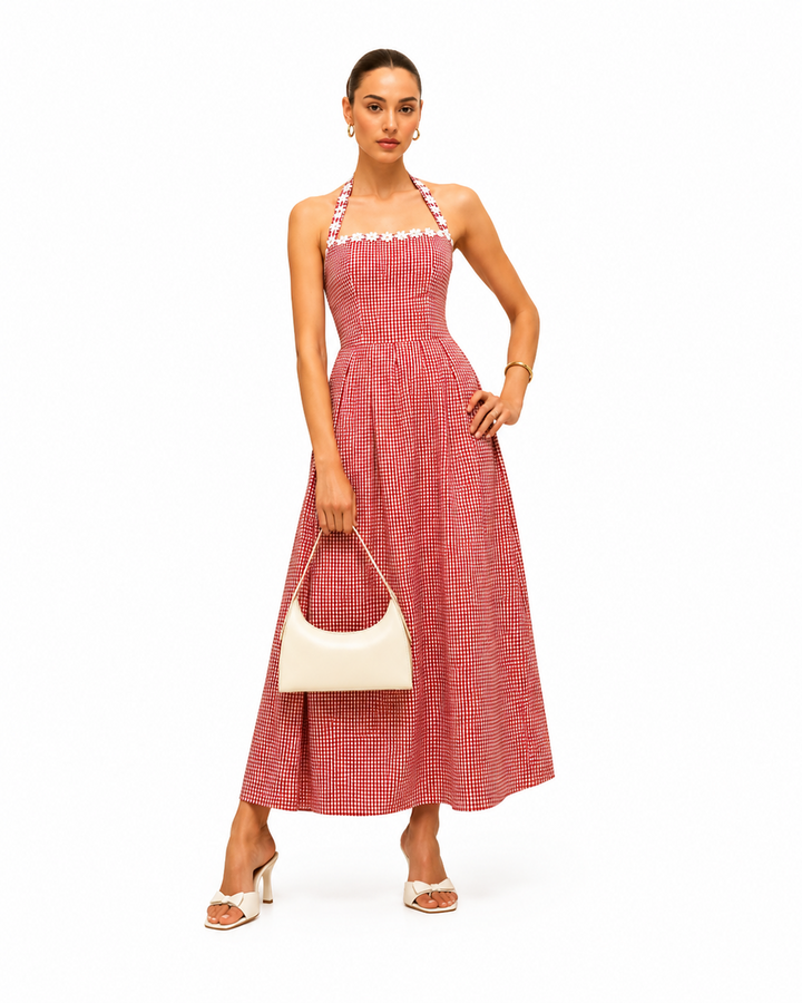 TESSA Red Gingham Midi Dress