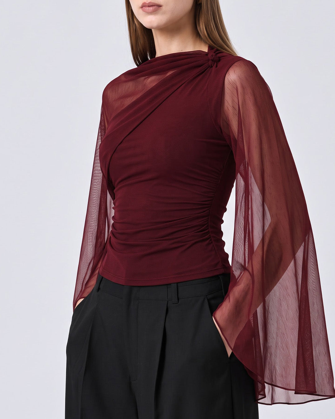 MAEVE Ruched Asymmetric Wine Top