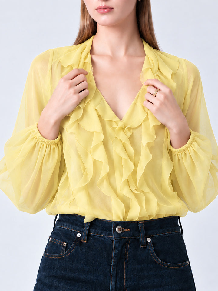 AIRE Ruffle Georgette Shirt Yellow