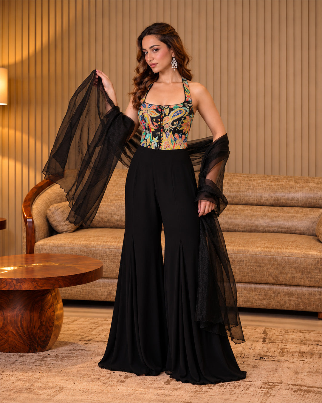 Kesha Indo-Western Crepe Sharara Set (Black)