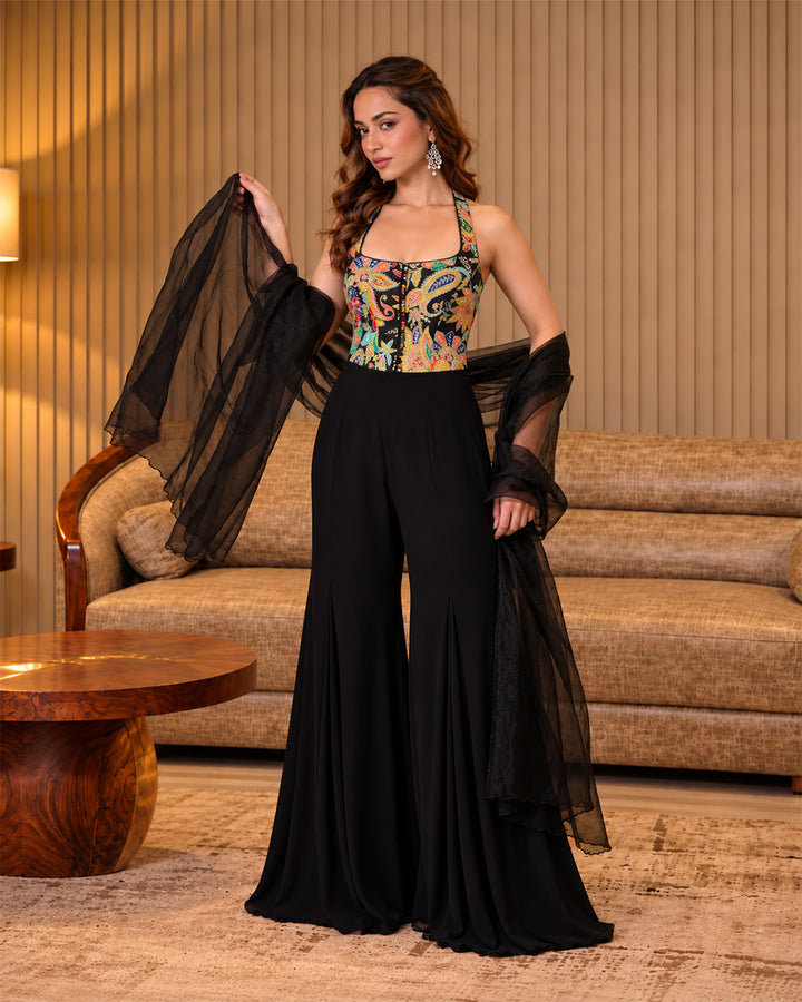 Kesha Indo-Western Crepe Sharara Set (Black)