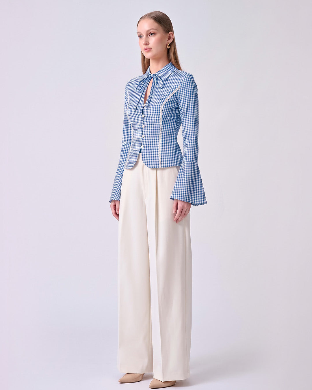 CHARLOTTE Blue Gingham Tailored Top