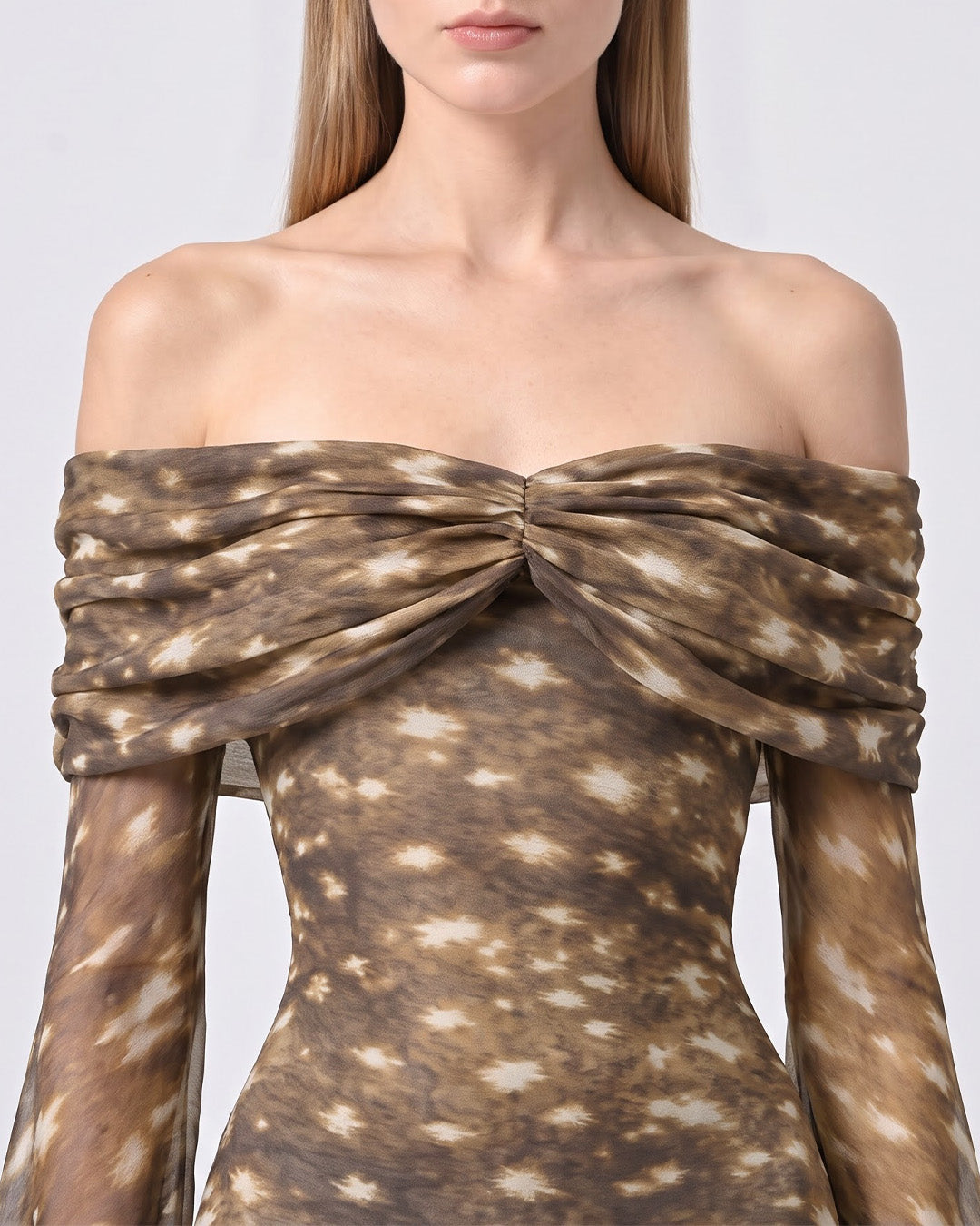 KYLIE  BAMBI PRINT MESH BODYCON DRESS