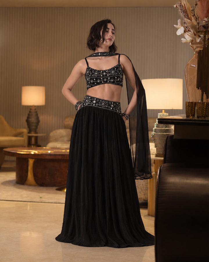 NATALIE, Indo Western Skirt Set (Black)