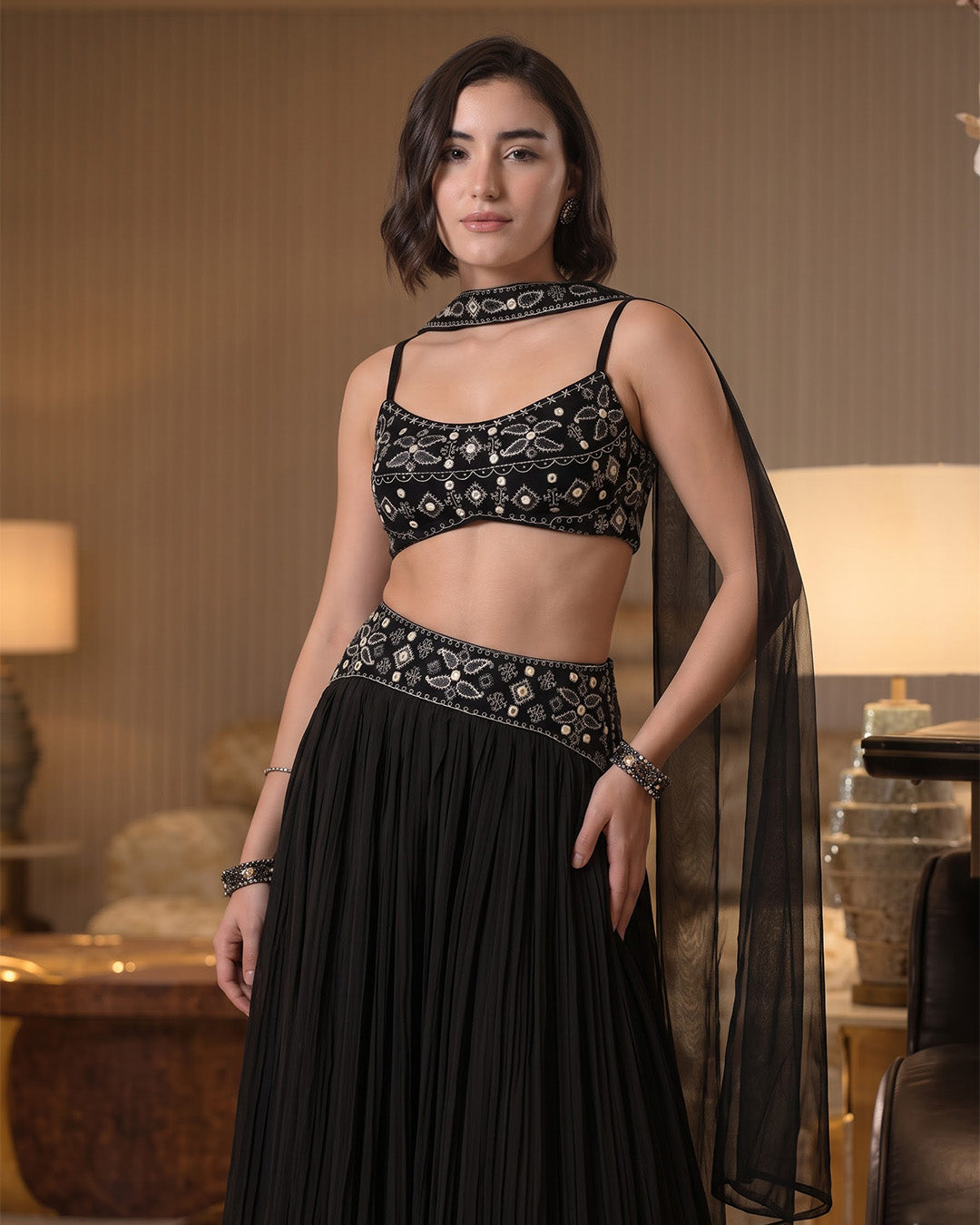 NATALIE, Indo Western Skirt Set (Black)