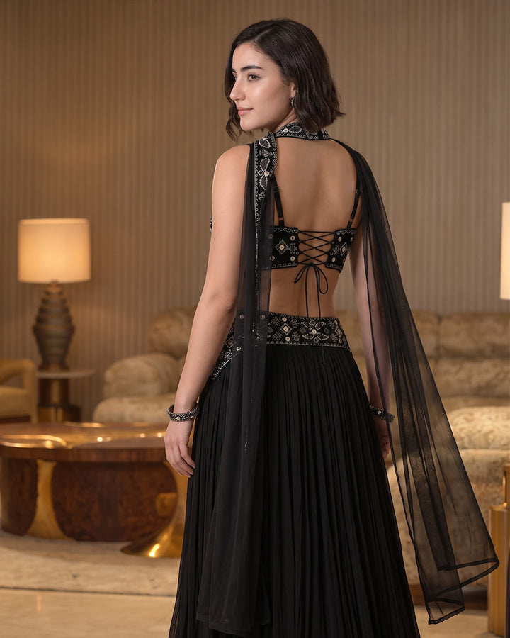 NATALIE, Indo Western Skirt Set (Black)