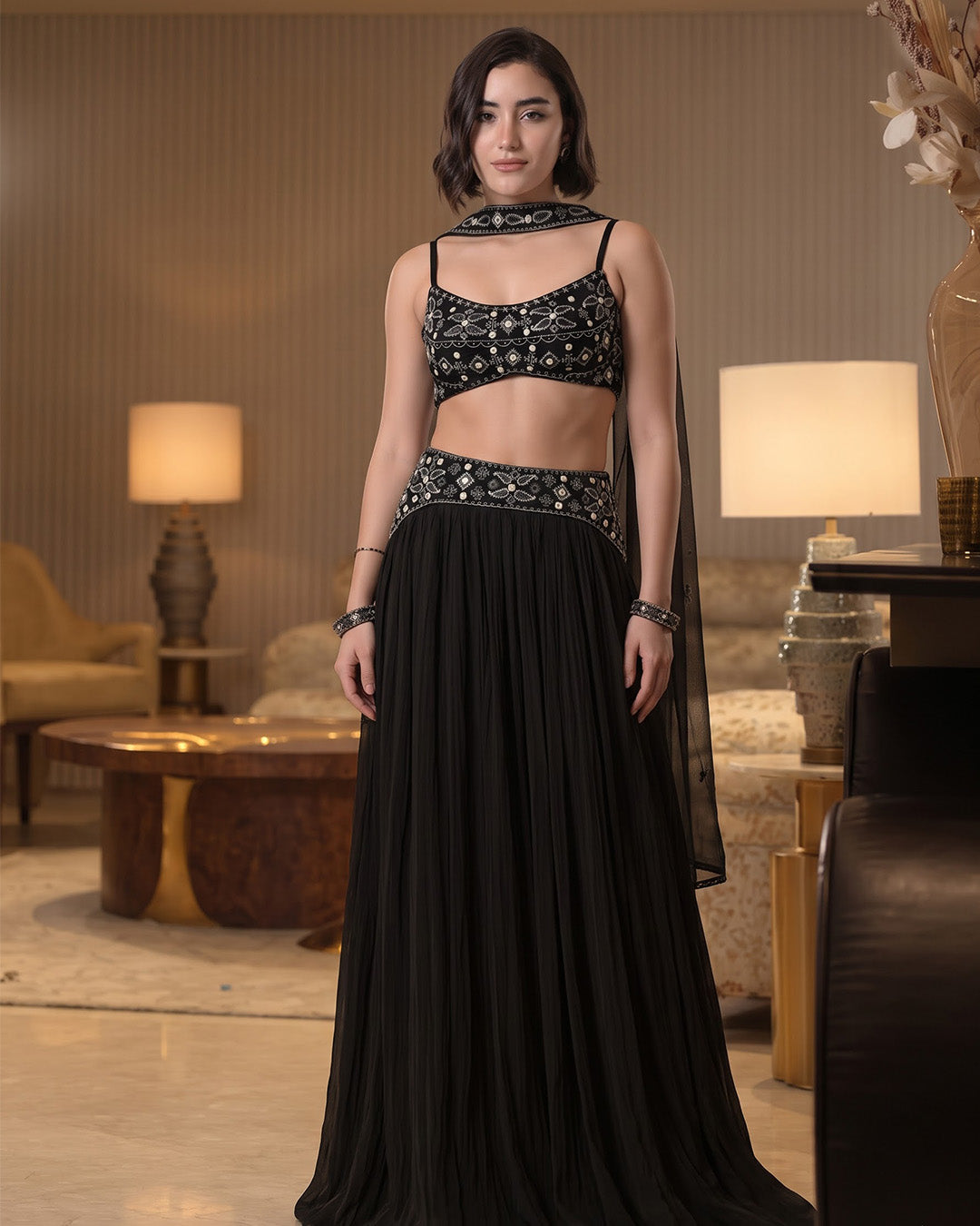 NATALIE, Indo Western Skirt Set (Black)
