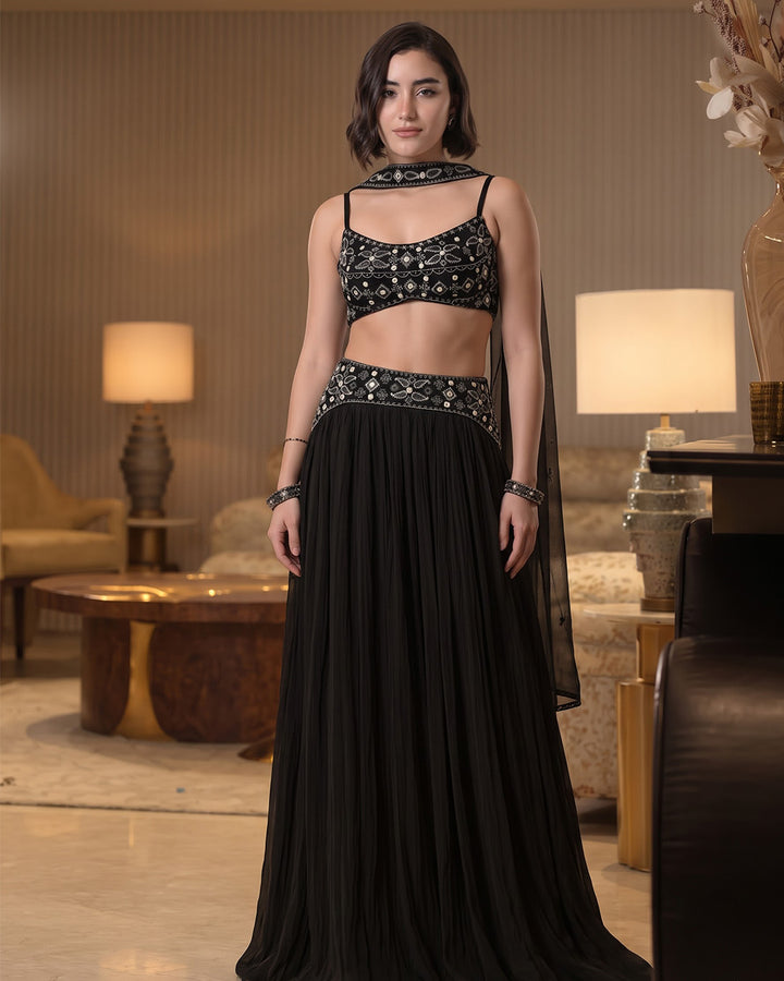 NATALIE, Indo Western Skirt Set (Black)