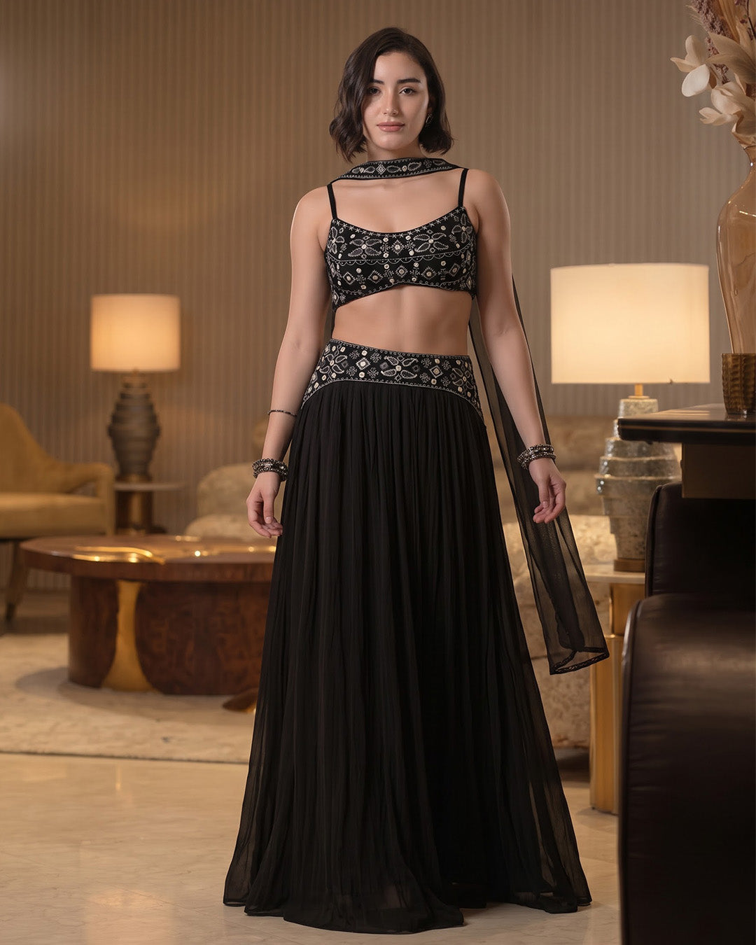 NATALIE, Indo Western Skirt Set (Black)