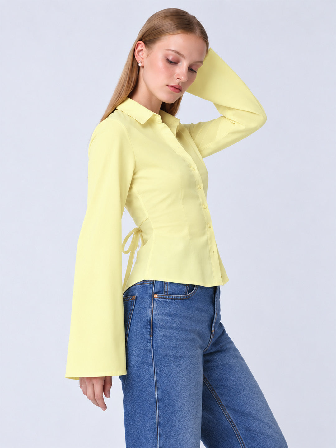ZAYN Fitted Tie-Back Shirt Butter Yellow