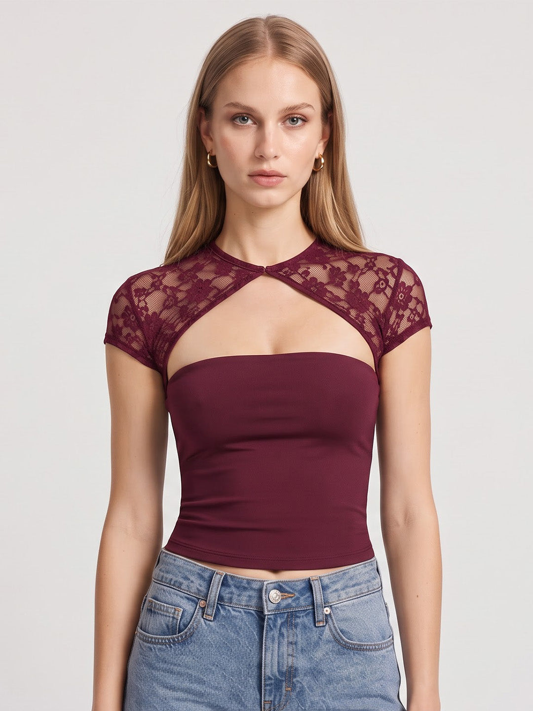 ARTELIA Lace Cut-Out Top Wine