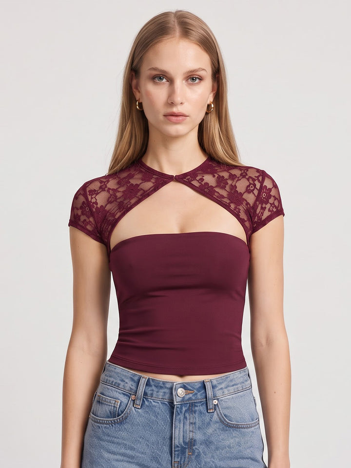 ARTELIA Lace Cut-Out Top Wine