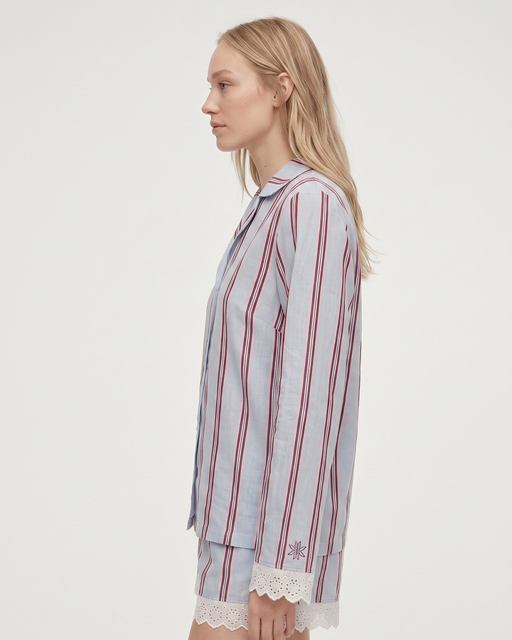 Lacy Bloom Powder Blue Striped Cotton Shorts Co-Ord