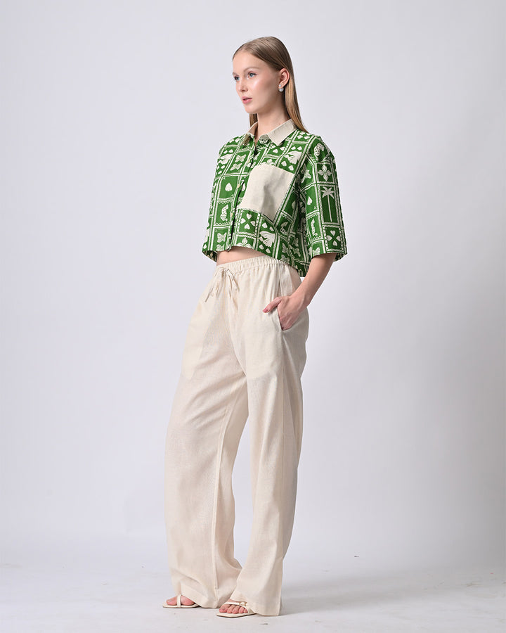 MOSS PRINTED CROP SHIRT (Green)