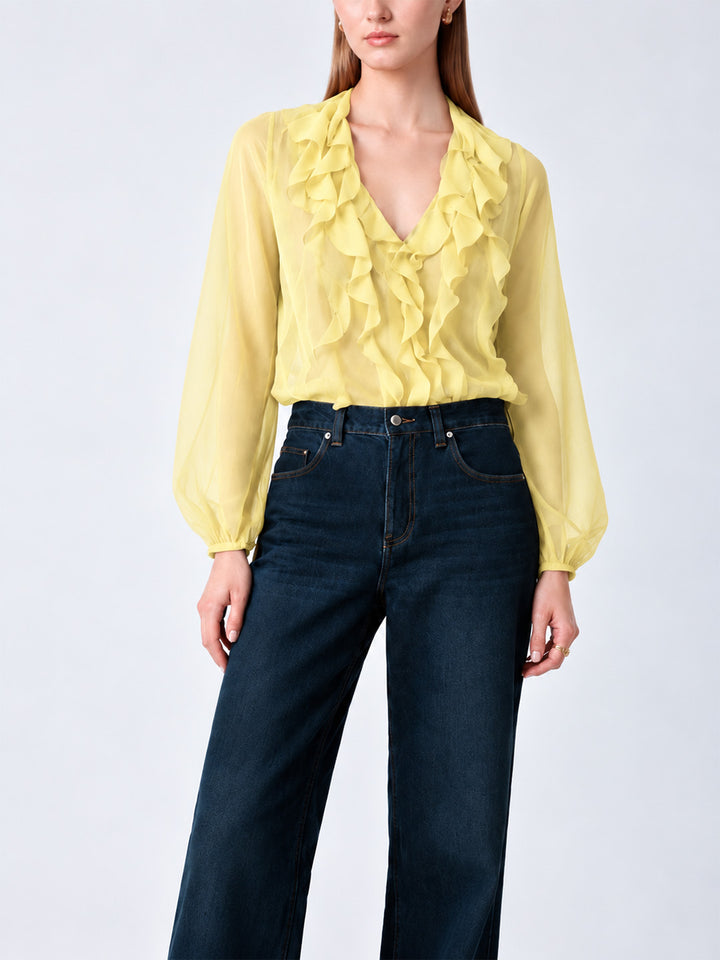AIRE Ruffle Georgette Shirt Yellow