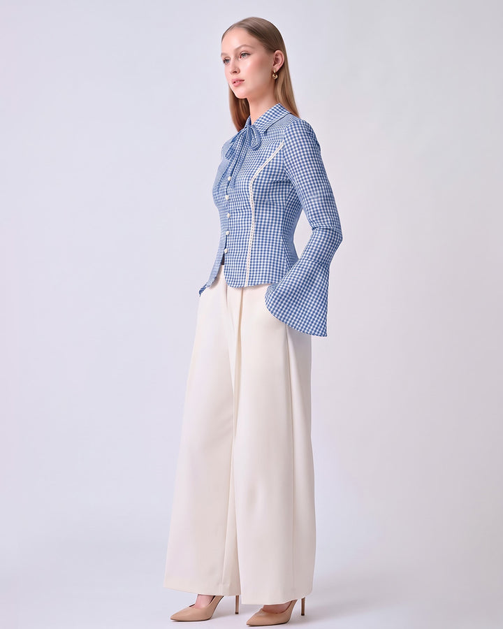 CHARLOTTE Blue Gingham Tailored Top