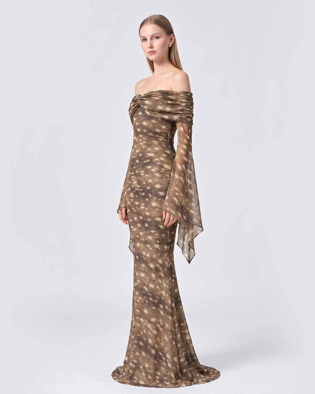 KYLIE  BAMBI PRINT MESH BODYCON DRESS
