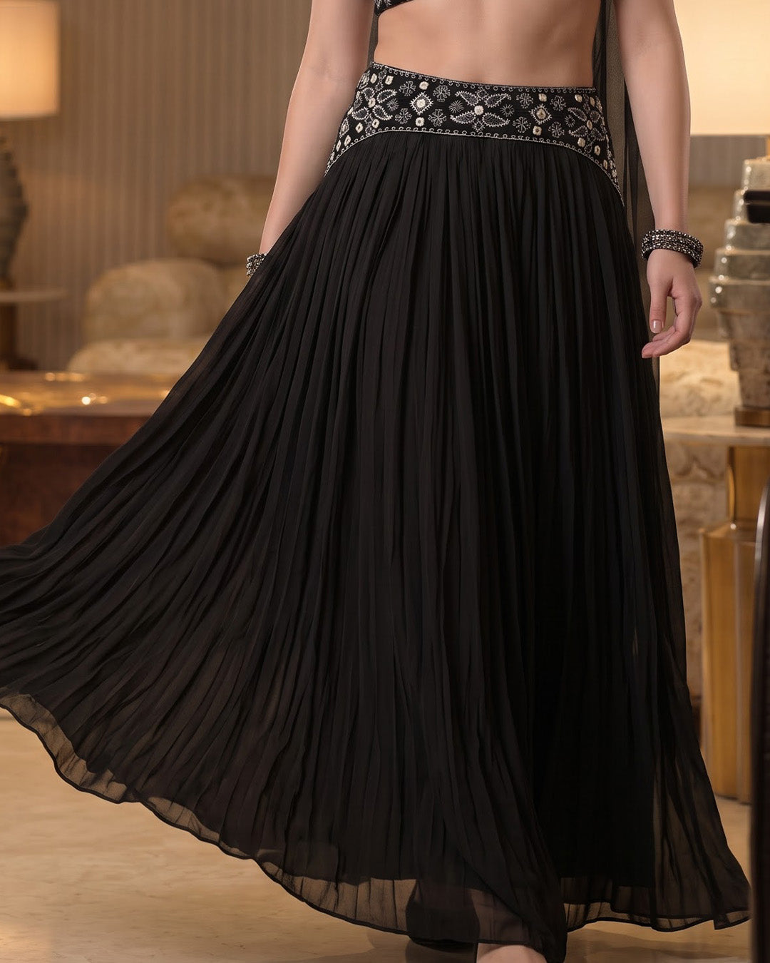 NATALIE, Indo Western Skirt Set (Black)