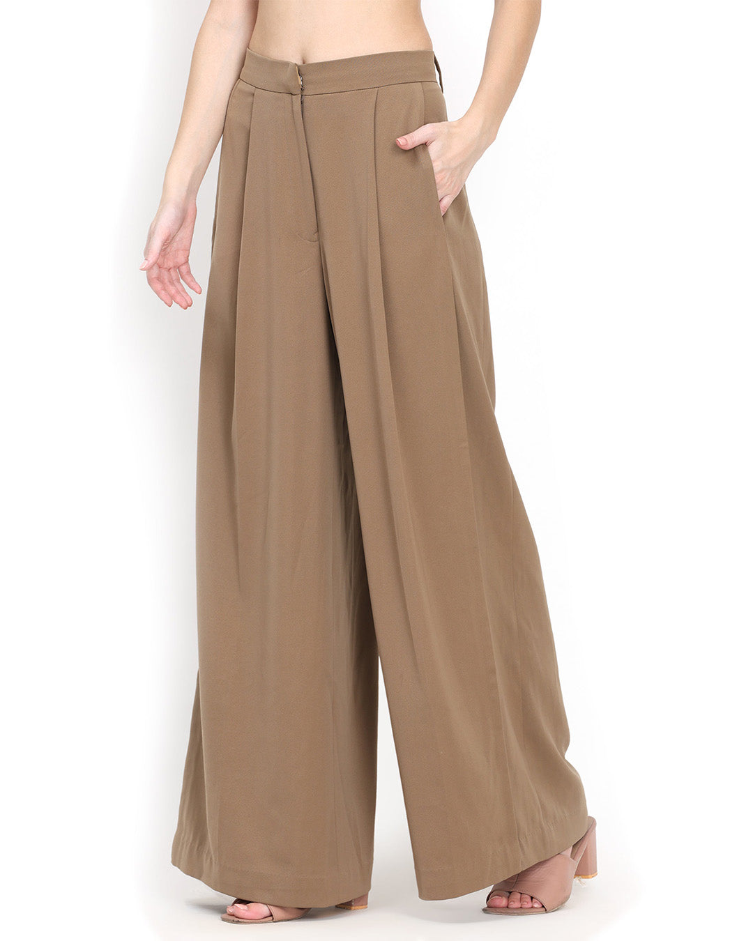 Nida, Loose Fit Western Wear Trouser Only (Almond)